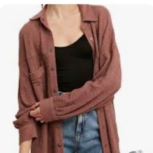 New, Listicle Soft Waffle Knit Shacket Top, Mauve, Large